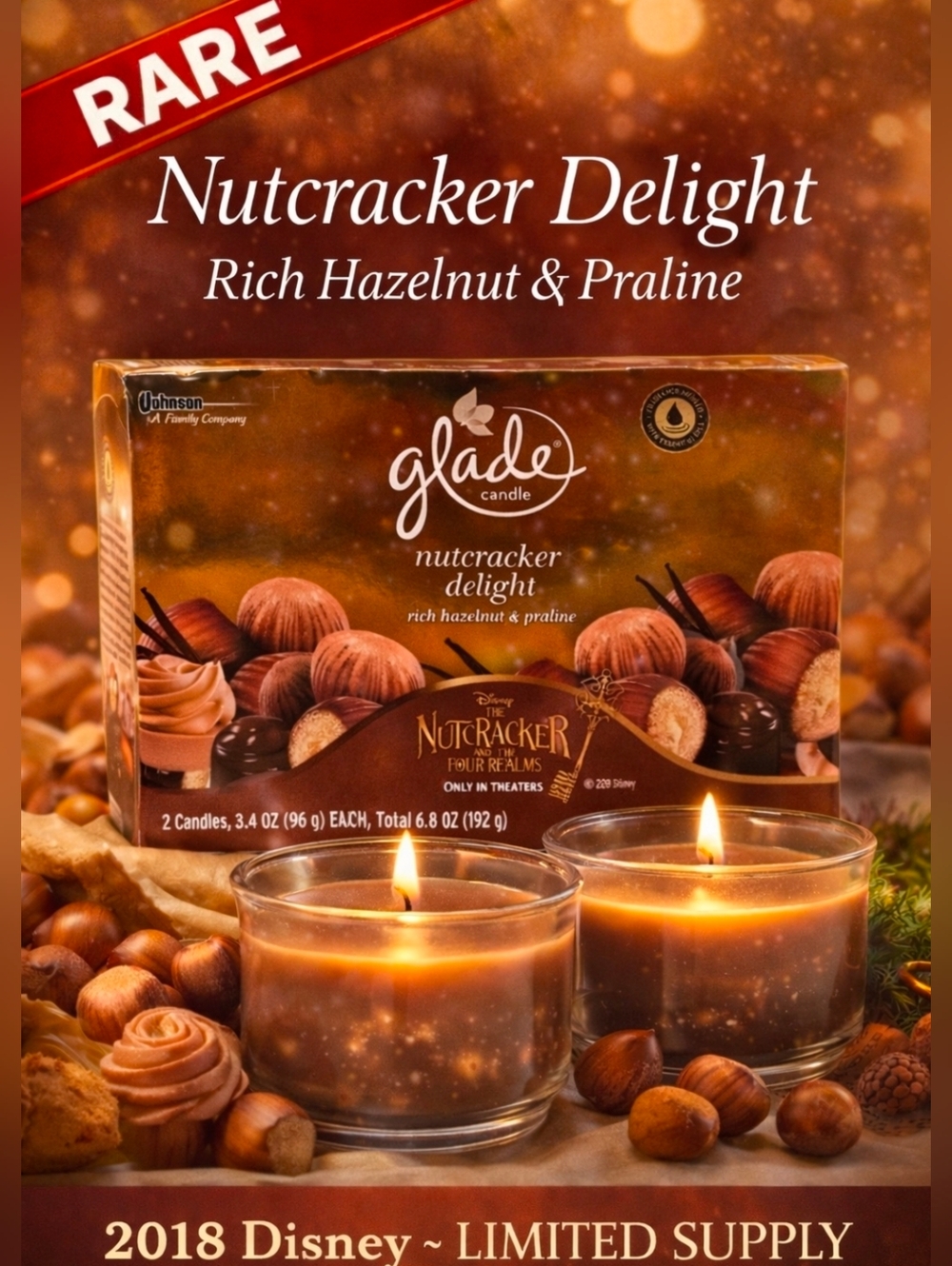 Nutcracker Delight ~ Rich Hazelnut & Praline Glade 2 Pack RARE
